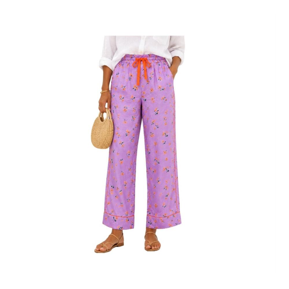 Ann Taylor Sample Floral Satin Paperbag Straight Leg Pants Purple Orange Small